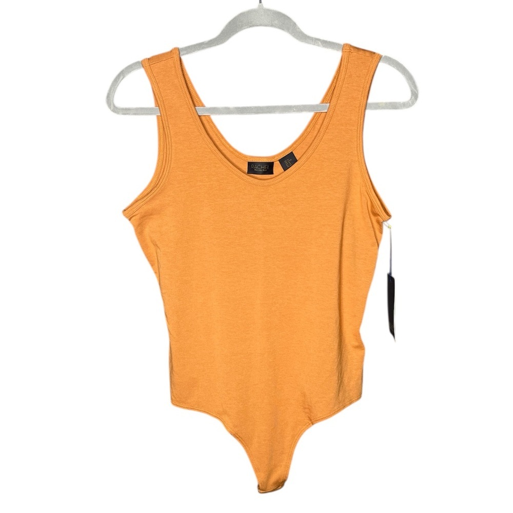 Rachel Roy Sleeveless Thong Bodysuit Black Round Neck Stretch  Brown/rust Orange
